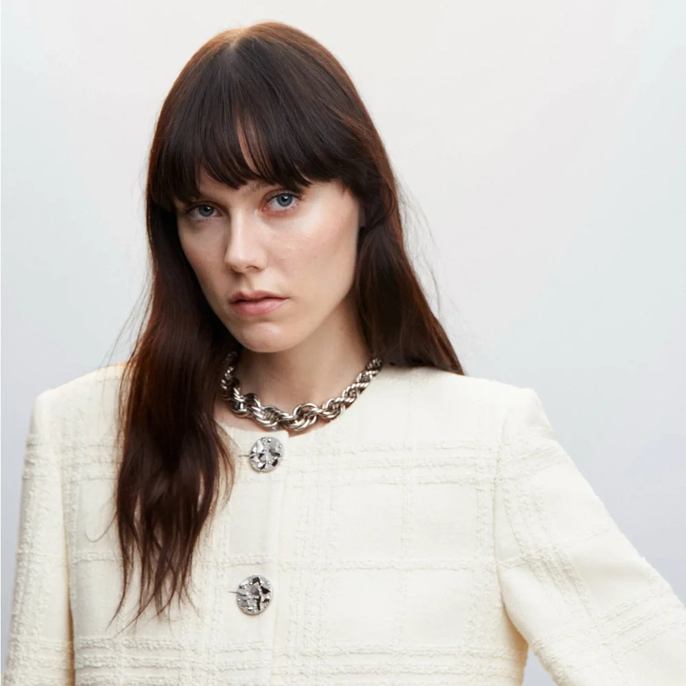 Mango Cream Checked Texture Jacket - Picture 2 of 9